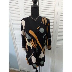 Masai Copenhagen Kata Blouse Womens M Black Gold Abstract Floral Art To Wear Top